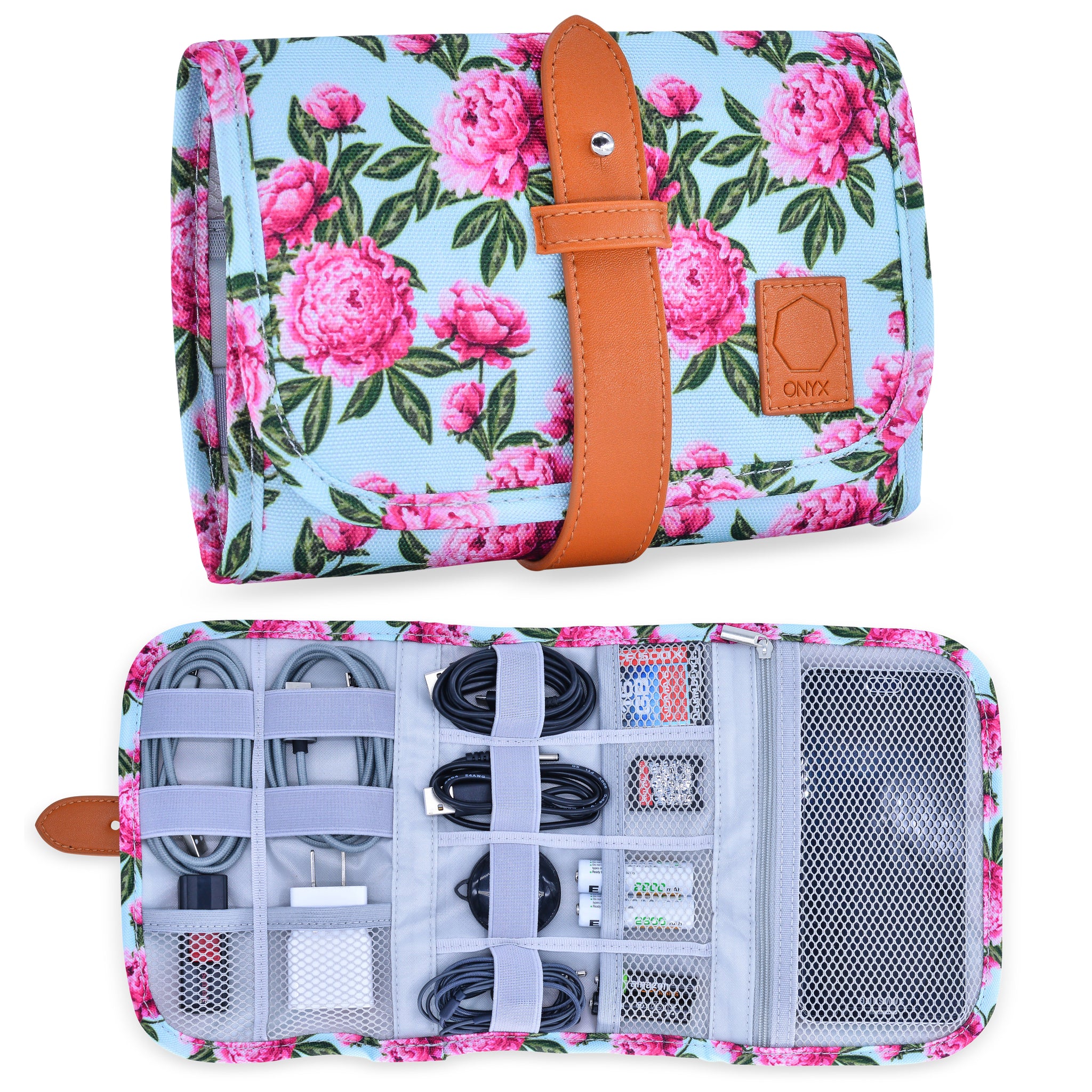 Floral Electronics Organizer Bag – Portable Travel Accessories Case for Chargers, Cords, Cables, Batteries and More!