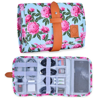 Floral Electronics Organizer Bag – Portable Travel Accessories Case for Chargers, Cords, Cables, Batteries and More!