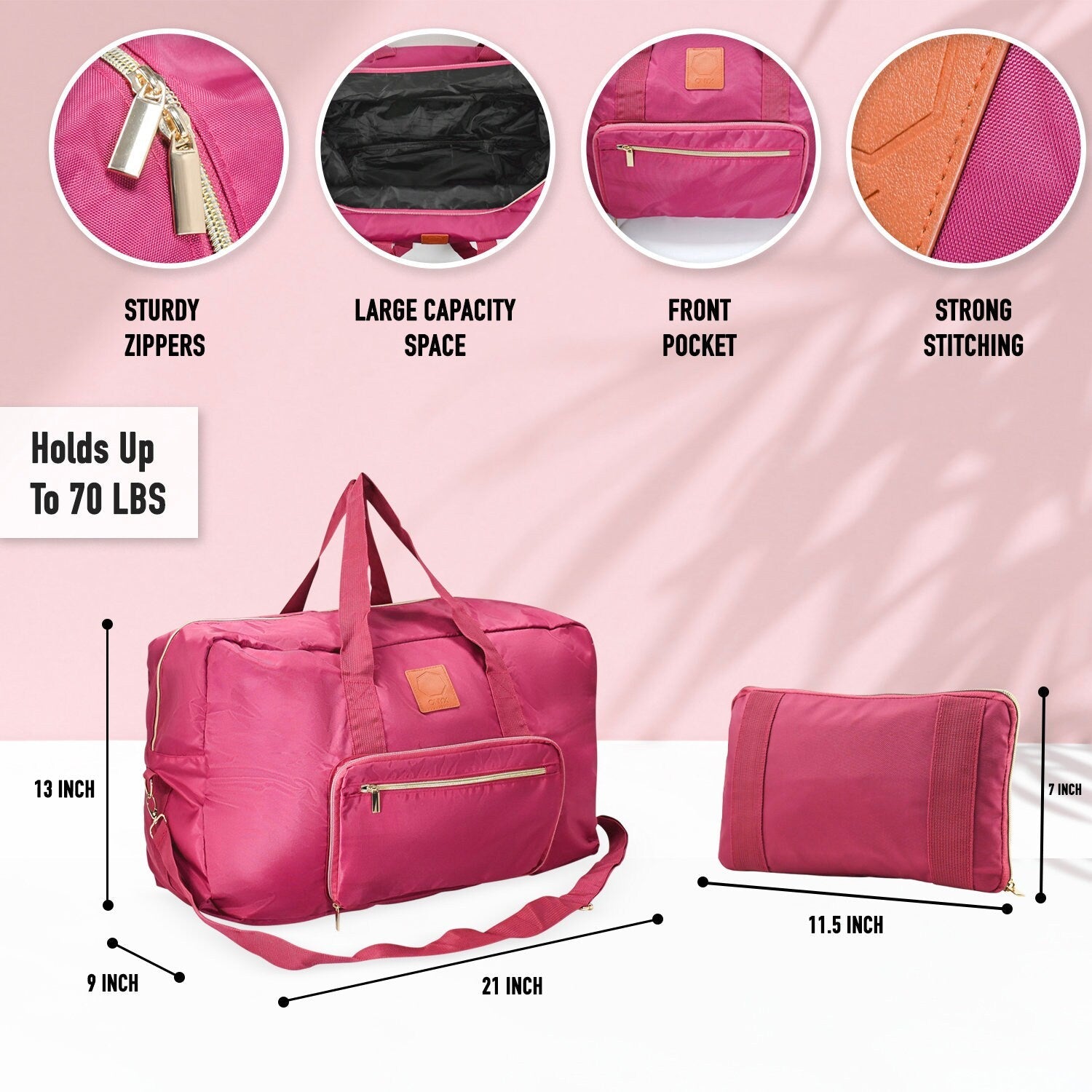 Foldable collapsible weekender bag women, travel bag, sports bag, hand luggage, handbag for sports and travel, weekend bag
