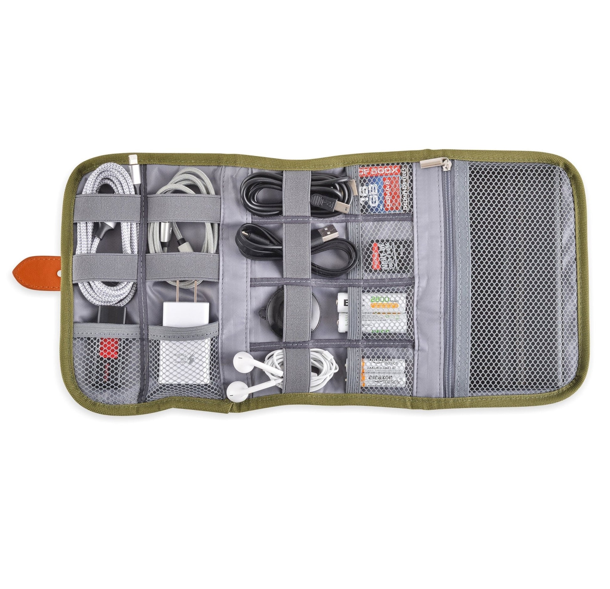 Olive Electronics Organizer Bag – Portable Travel Accessories Case for Chargers, Cords, Cables, Batteries and More!