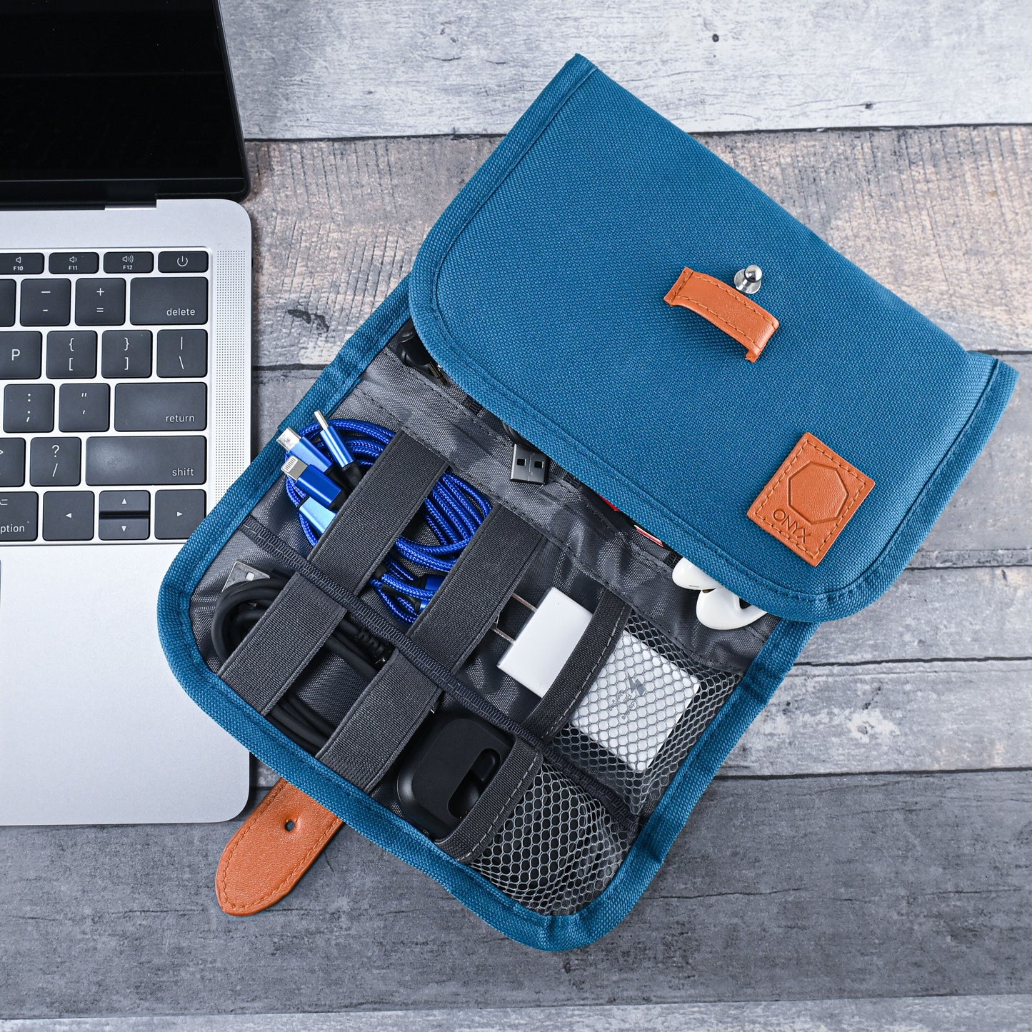 Blue Electronics Organizer Bag – Portable Travel Accessories Case for Chargers, Cords, Cables, Batteries and Womens Toiletry Bag