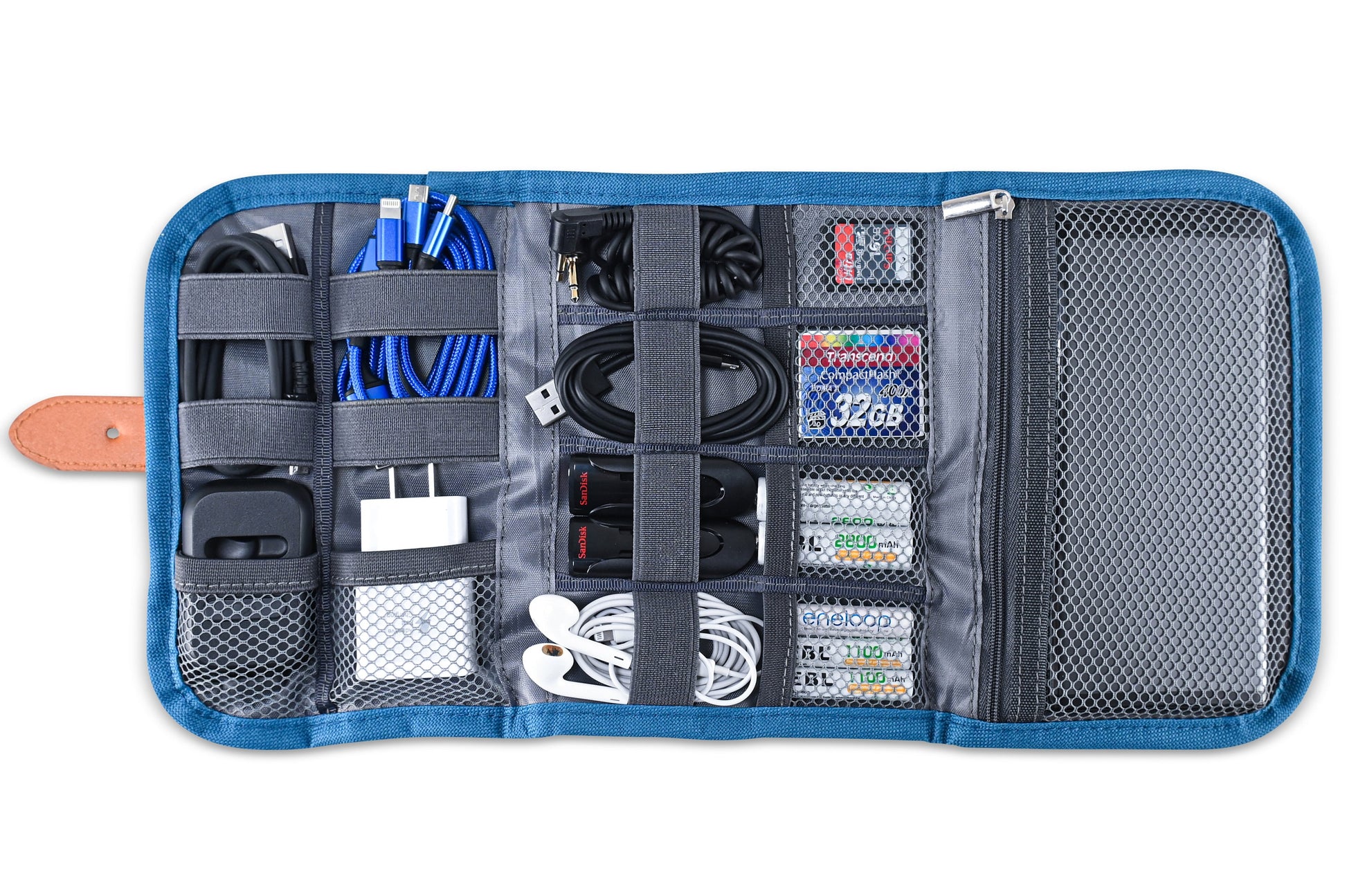 Blue Electronics Organizer Bag – Portable Travel Accessories Case for Chargers, Cords, Cables, Batteries and Womens Toiletry Bag